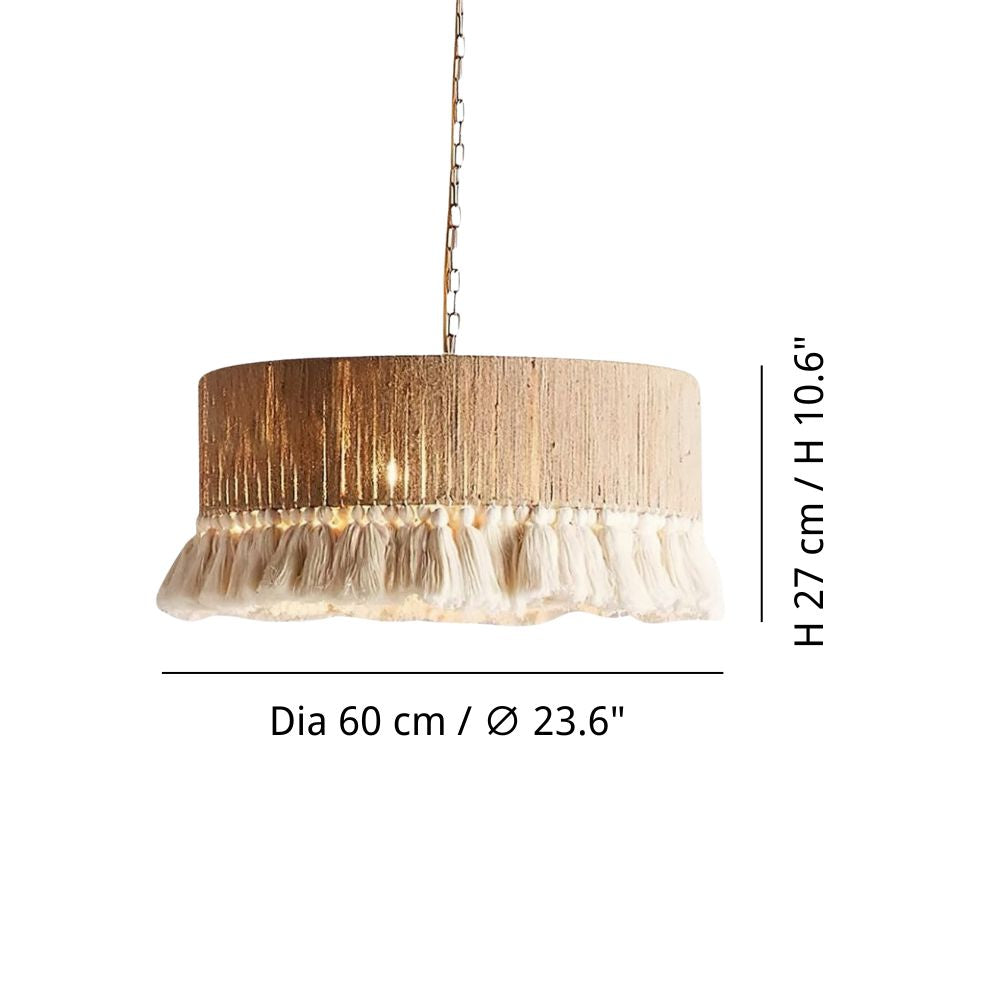 Boho Tassel Pendant Light - Circle Cotton Chandelier for Dining Room