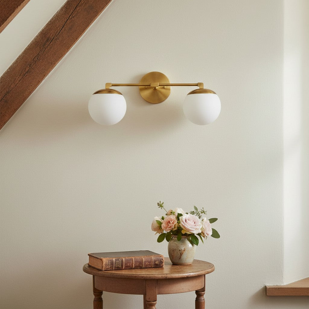 Glorica Glass Vanity Light - Art Deco Brass Wall Globe Fixture Modern