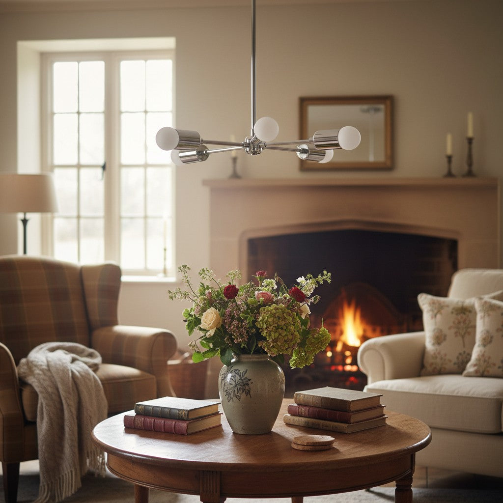 Mobilux Line Mid Century Gold Sputnik Chandelier - Geometric Brass Fixture