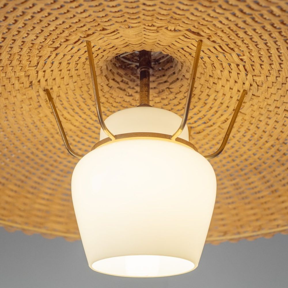 Suspension chapeau de paille en rotin - Suspension de cuisine en rotin