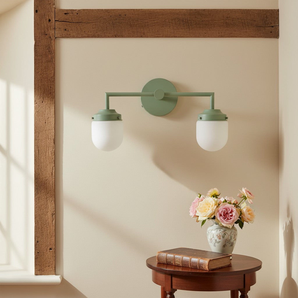 Opalume Glass Double Vanity Light - Vintage Style Bathroom Double Wall Lighting