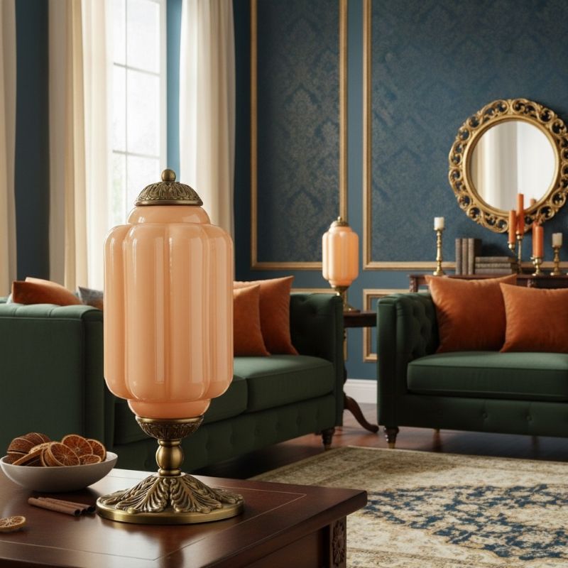Lampe de table vintage Eloise en verre laiteux – Lampe de bureau LED en métal pour chambre