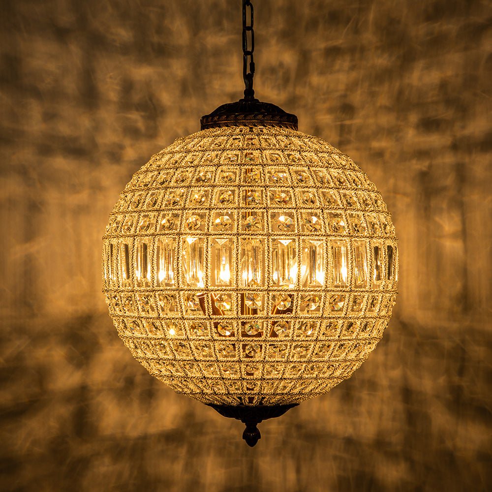 Vintage Brass Crystal Globe Chandelier for Sophisticated Lighting