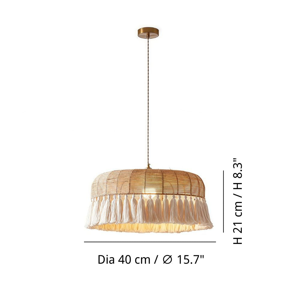 Boho Woven Tassel Pendant Light - Jute Rope Dome Shade for Living Room