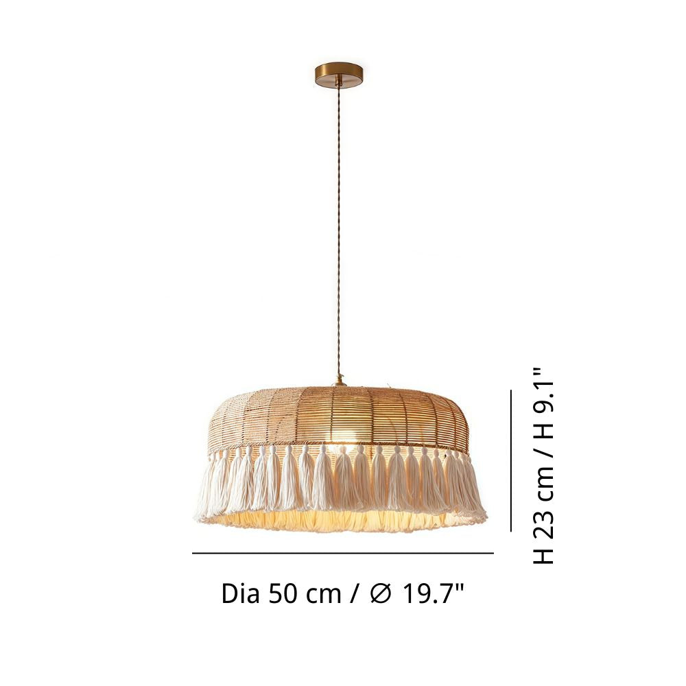 Boho Woven Tassel Pendant Light - Jute Rope Dome Shade for Living Room