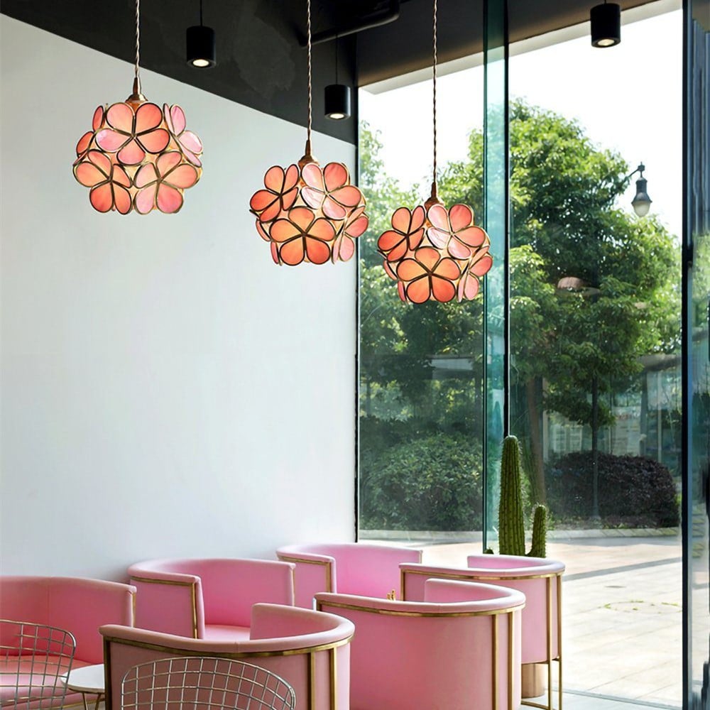 Retro Glass Flower Petal Pendant Lamp