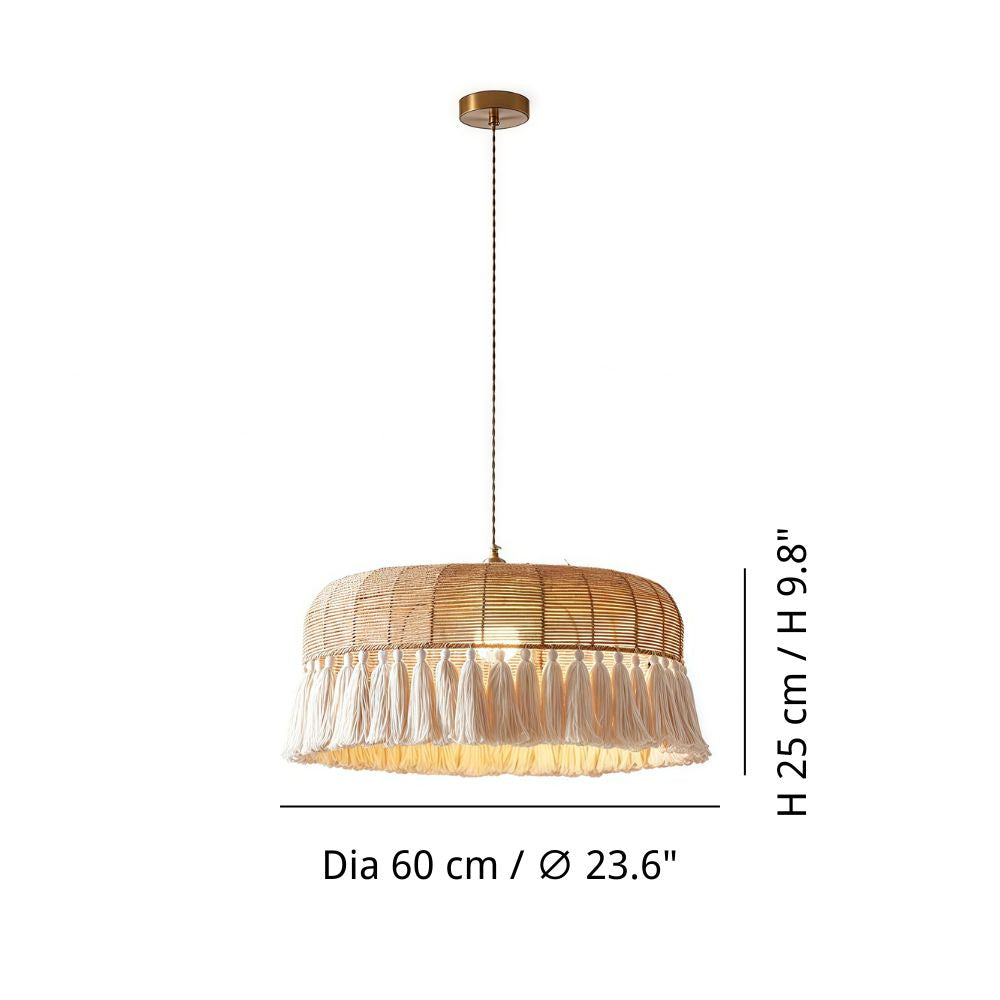 Boho Woven Tassel Pendant Light - Jute Rope Dome Shade for Living Room