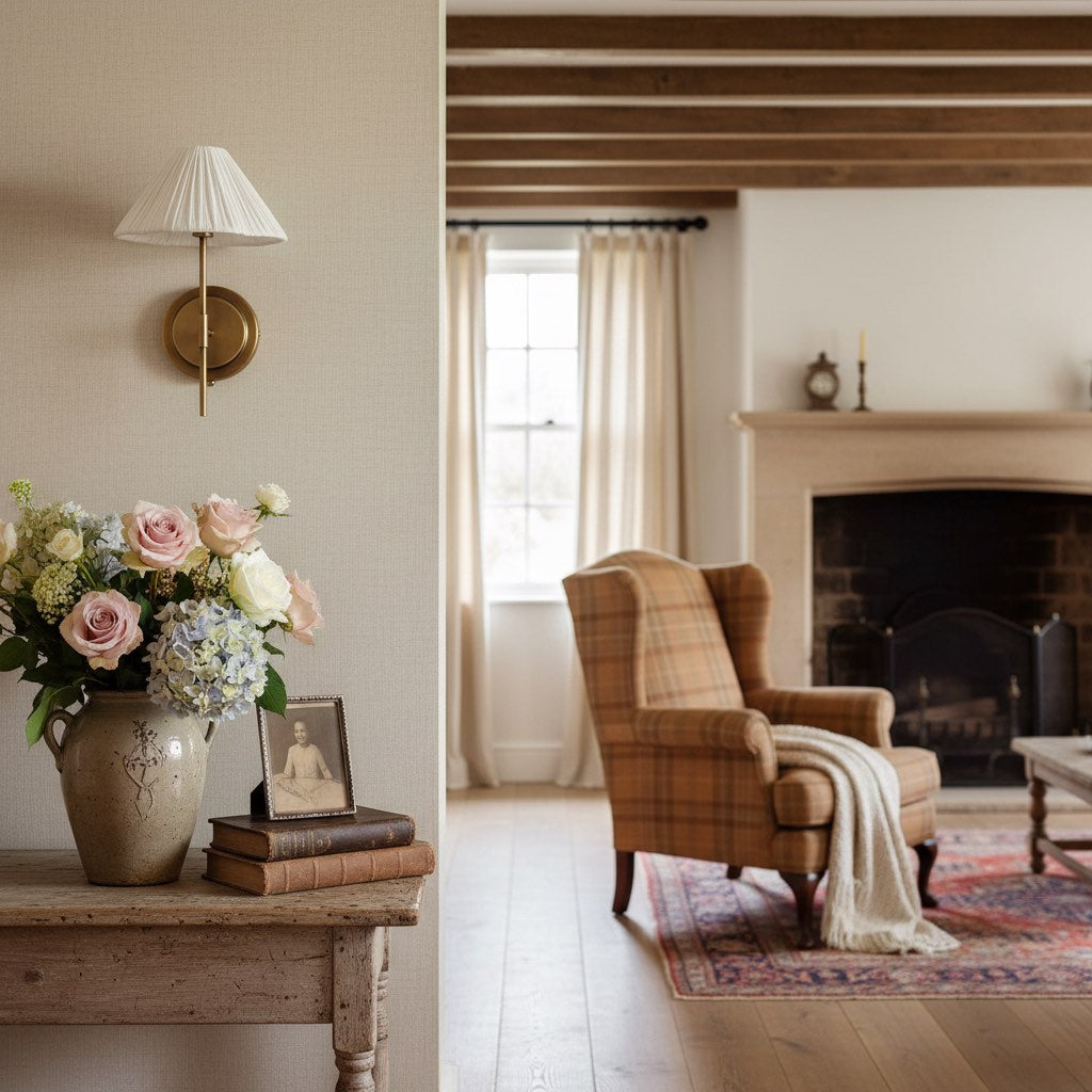 Lindi - aged brass and linen scalloped wall light