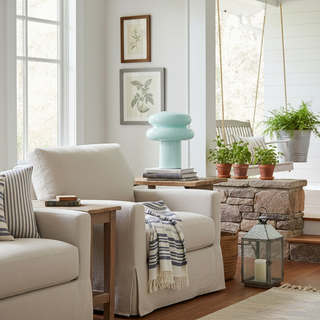 Small Opal Table Lamp - Mushroom Glass Lamp for Living Room