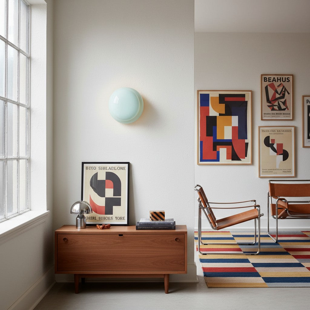 Vintage Opal Glass Wall Lamp - Classic Round Sconce for Living Room