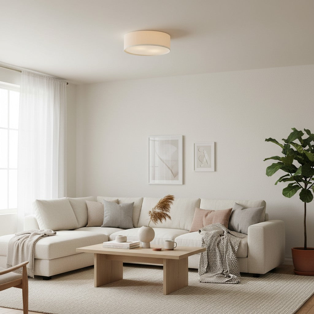 Dumora Linen Drum Flush Mount Ceiling Lamp - Stylish Soft Fabric Ceiling Light