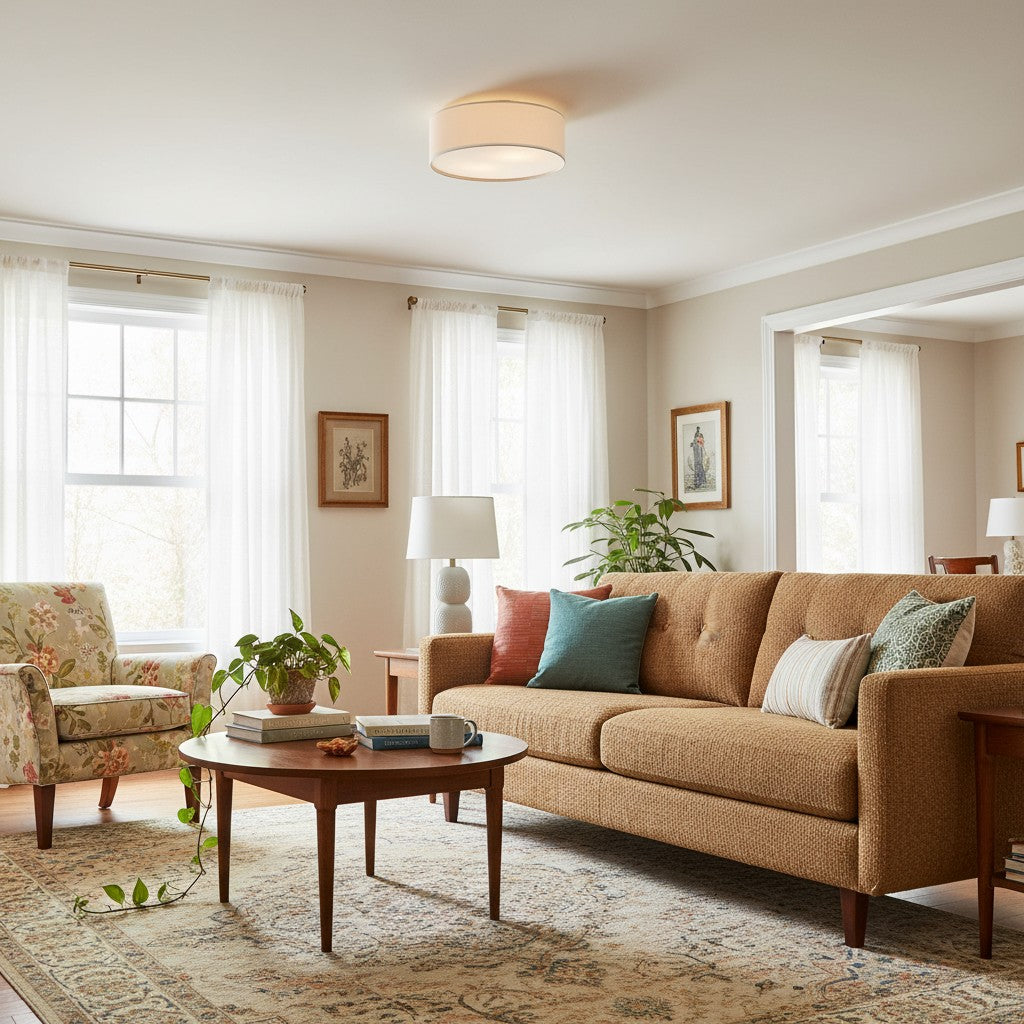 Dumora Linen Drum Flush Mount Ceiling Lamp - Stylish Soft Fabric Ceiling Light