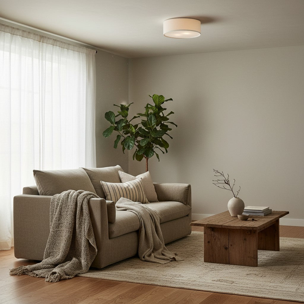 Dumora Linen Drum Flush Mount Ceiling Lamp - Stylish Soft Fabric Ceiling Light