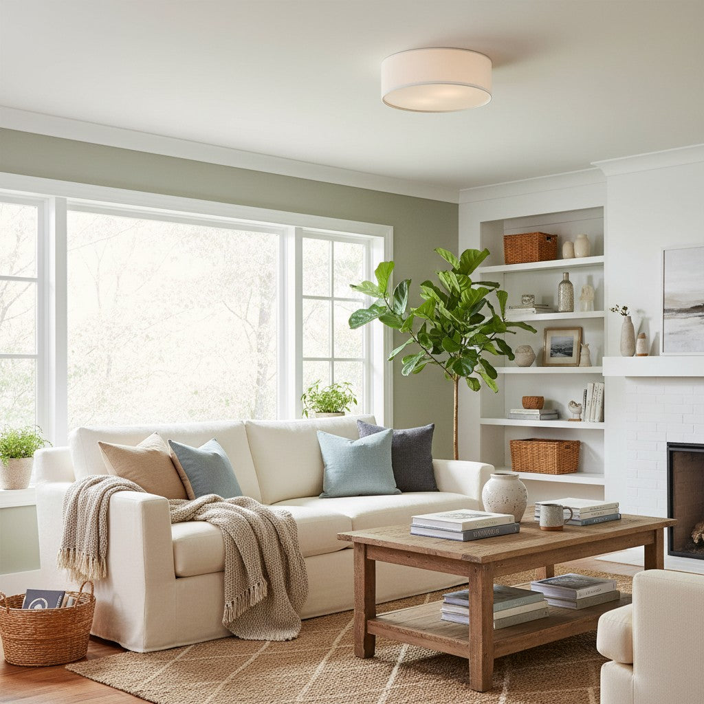 Dumora Linen Drum Flush Mount Ceiling Lamp - Stylish Soft Fabric Ceiling Light