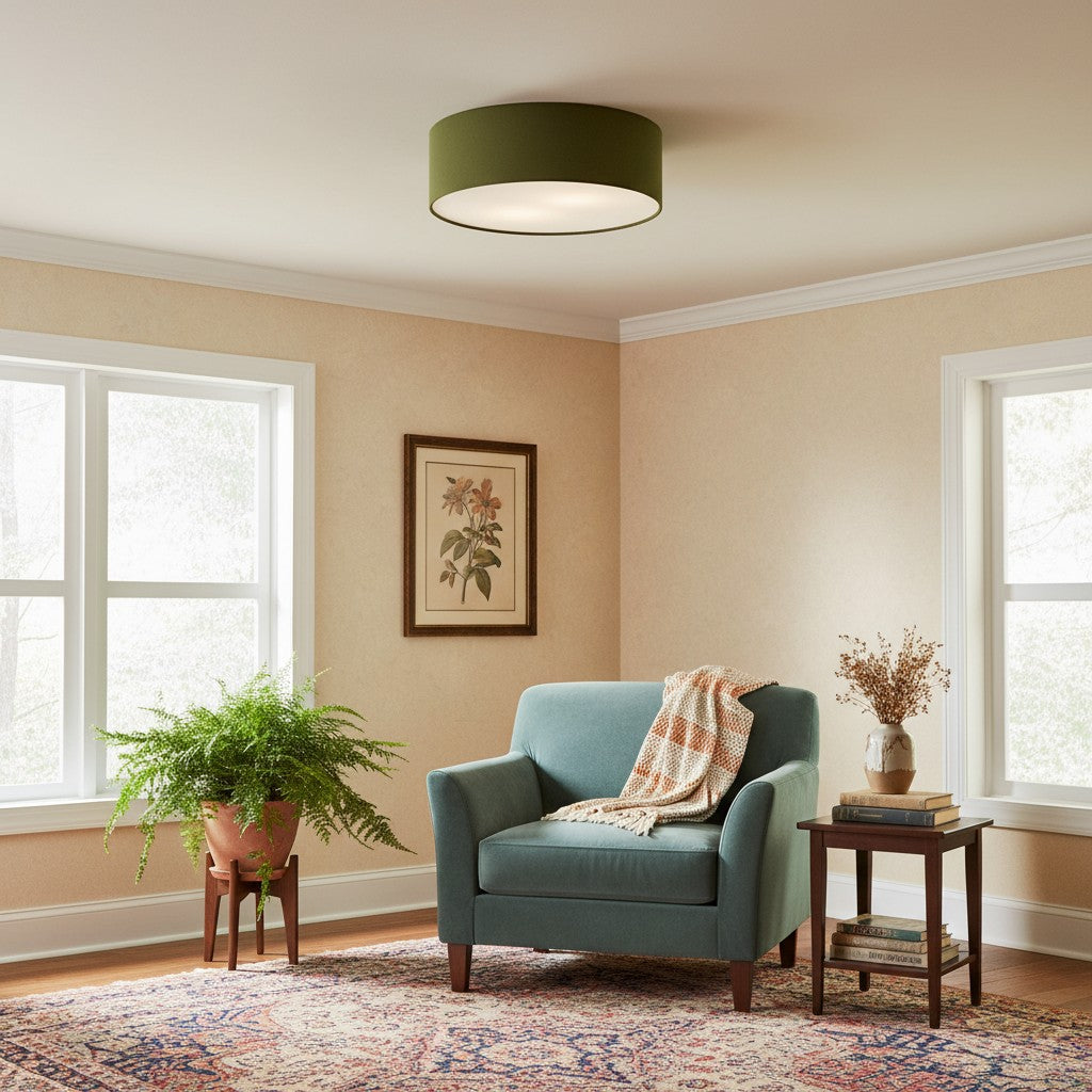 Dumora Linen Drum Flush Mount Ceiling Lamp - Stylish Soft Fabric Ceiling Light