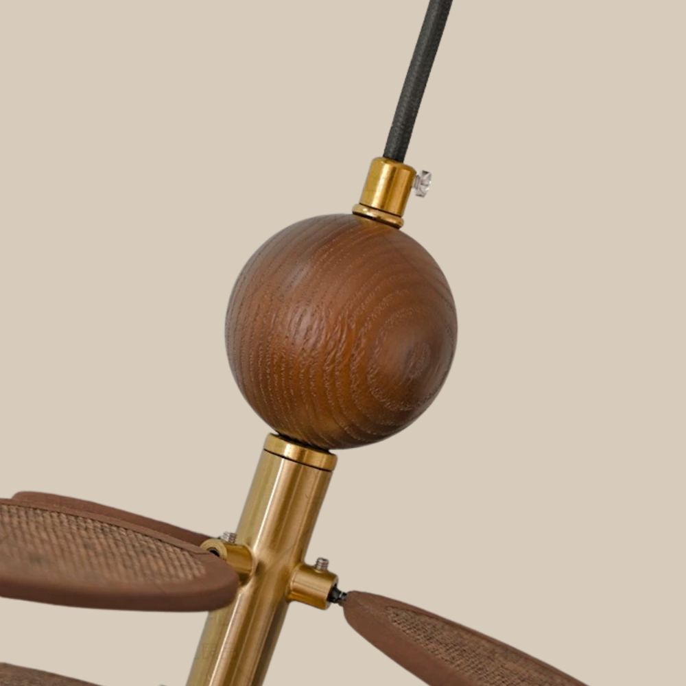 Suspension boule en bois – Abat-jour rétro en raphia pour salle à manger