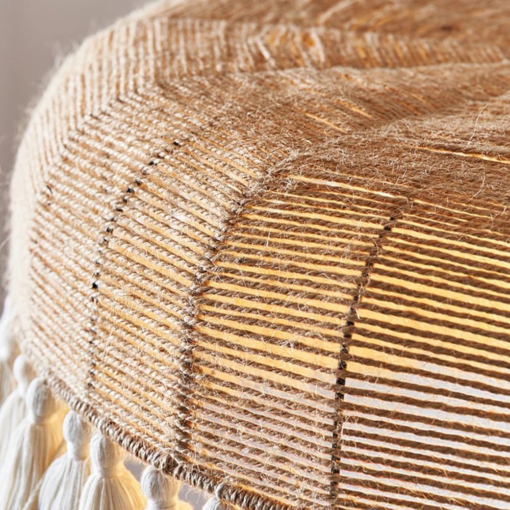 Boho Woven Tassel Pendant Light - Jute Rope Dome Shade for Living Room