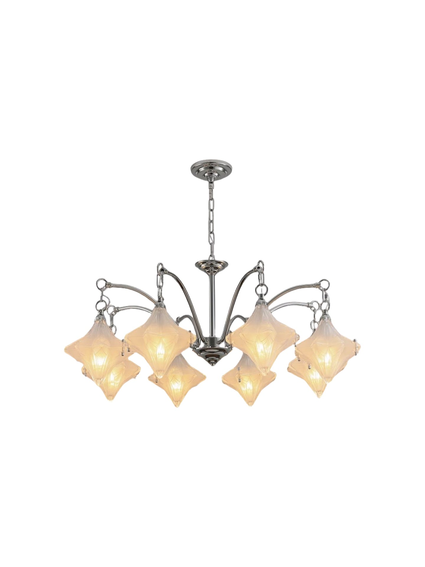 Art Deco Astris Star Chandelier -Frosted Glass Deco Fixture for Dining Room