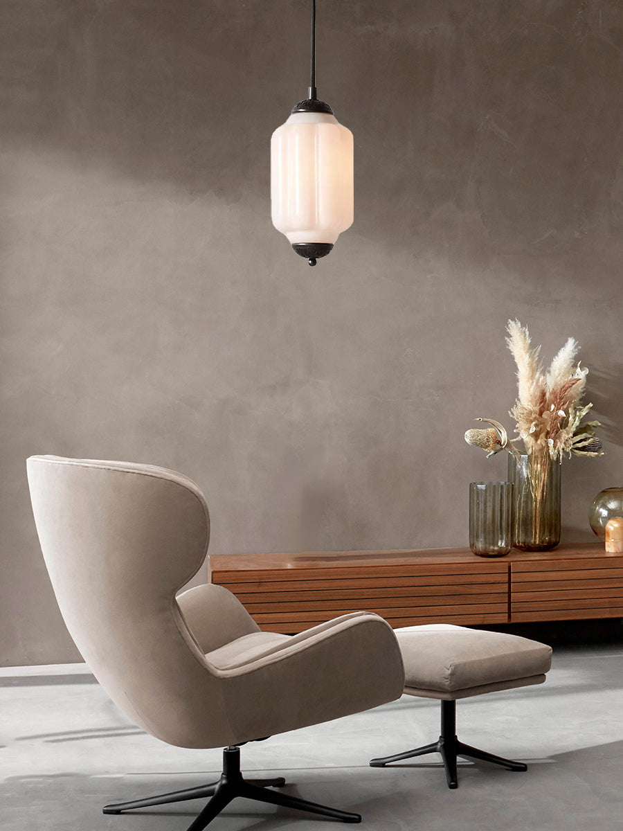 Antique Style Glass Pendant Light Fixture with Brass Details