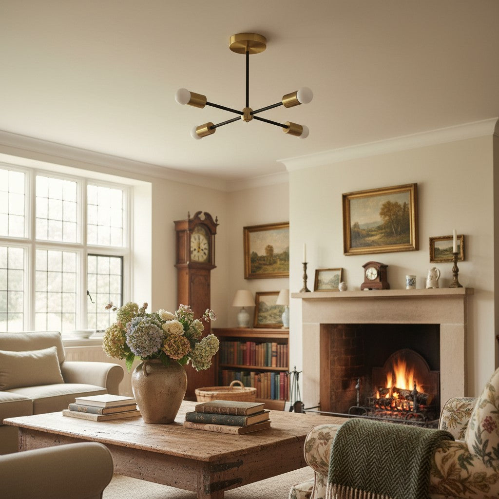 Mobilux Line Mid Century Gold Sputnik Chandelier - Geometric Brass Fixture