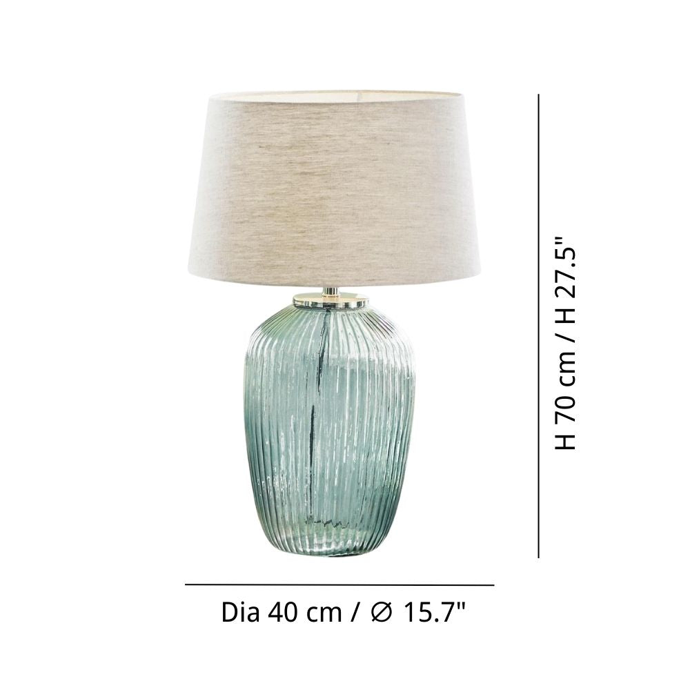Ribbed Glass Table Lamp - Durm Fabric Shade Table Lamp for Bedroom
