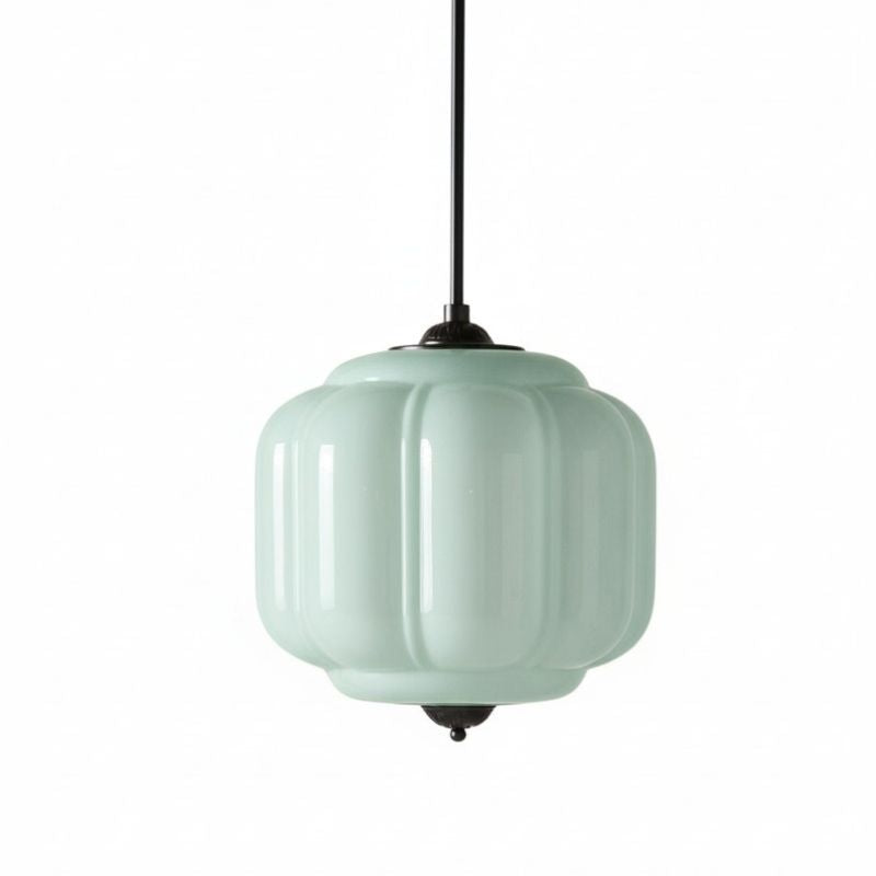 Suspension vintage Eloise – Lampe en verre laiteux côtelé pour salle à manger