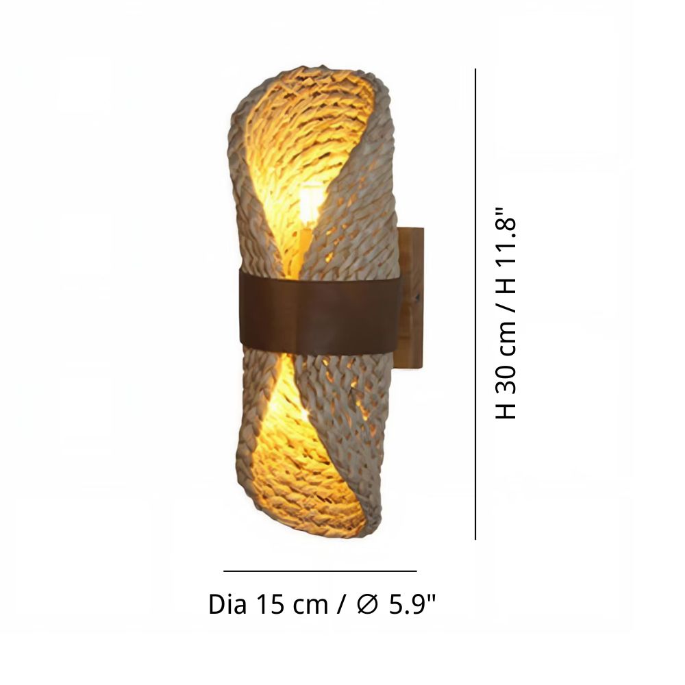 Natural Straw Woven Wall Lamp - Curved Leather Sconce for Bedroom