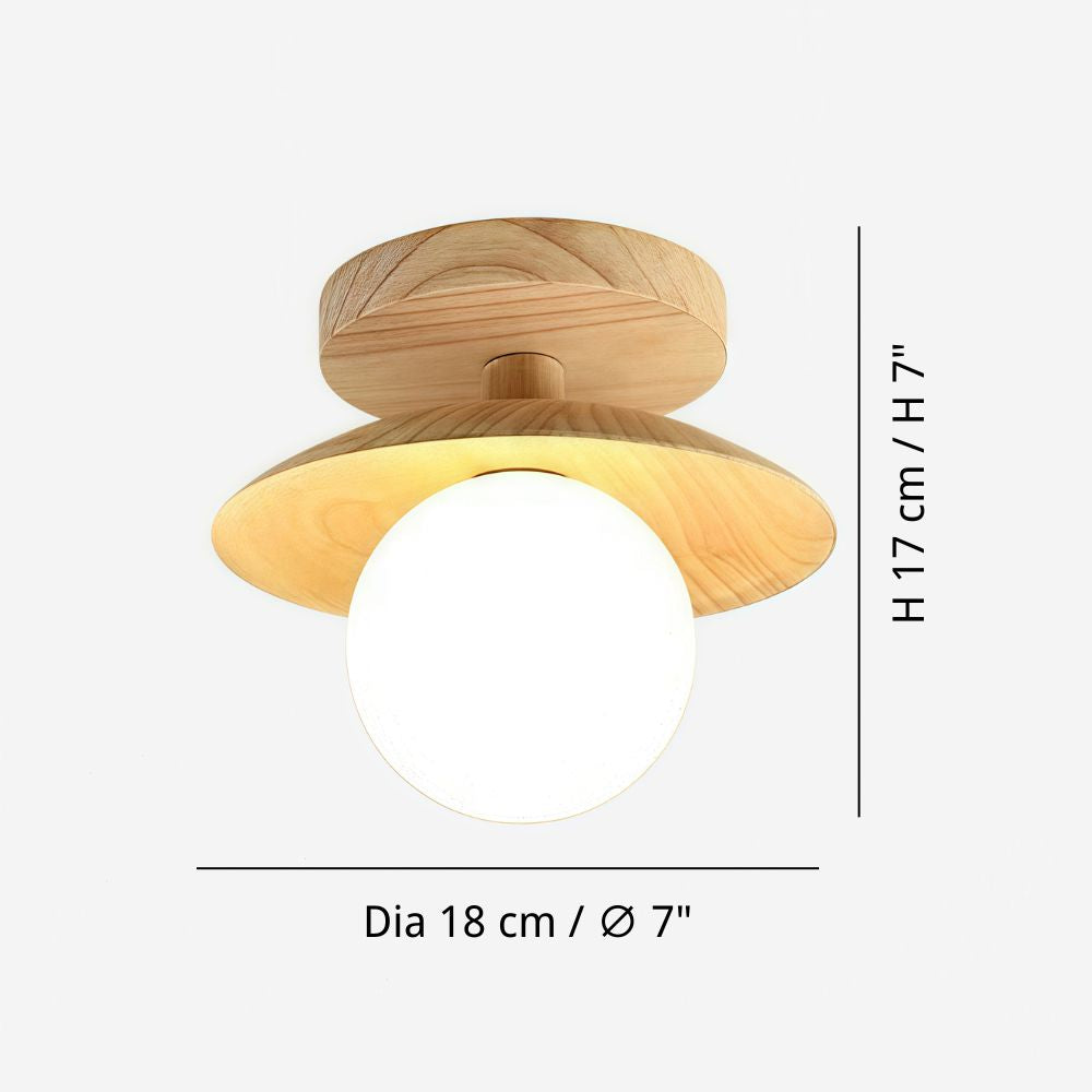 Walnut Dish Ceiling Light - Modern Wooden Globe Hallway Ceiling Light