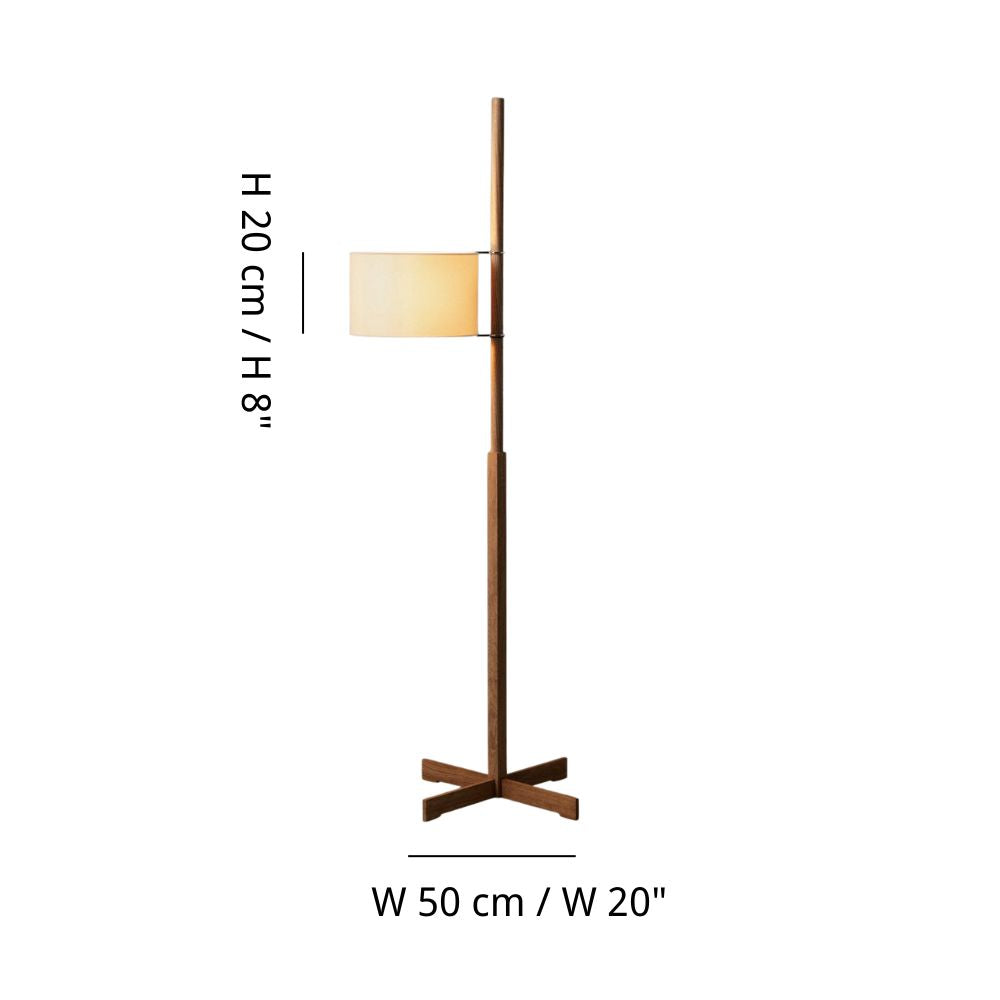 Natural Wood Floor Lamp - Fabric Shade Standing Light for Living Room