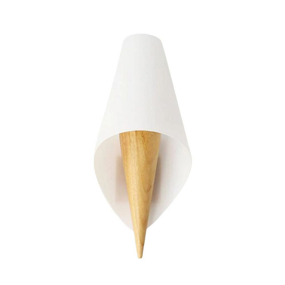 Scandinavian Wood Wall Sconce - White Wide Flare Shade for Bedroom