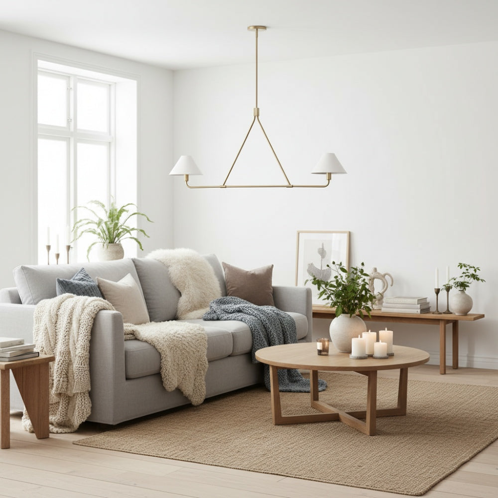 Diora Linen Adjustable Chandelier - Metal Modern Fixture for Living Room