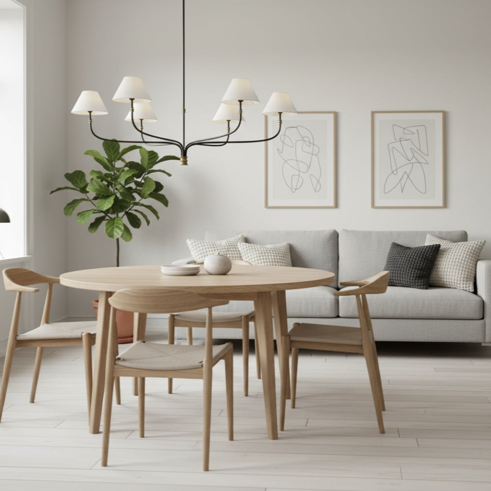 Calin Linen Shade Chandelier - Bronze Iron Round Lamp for Living Room