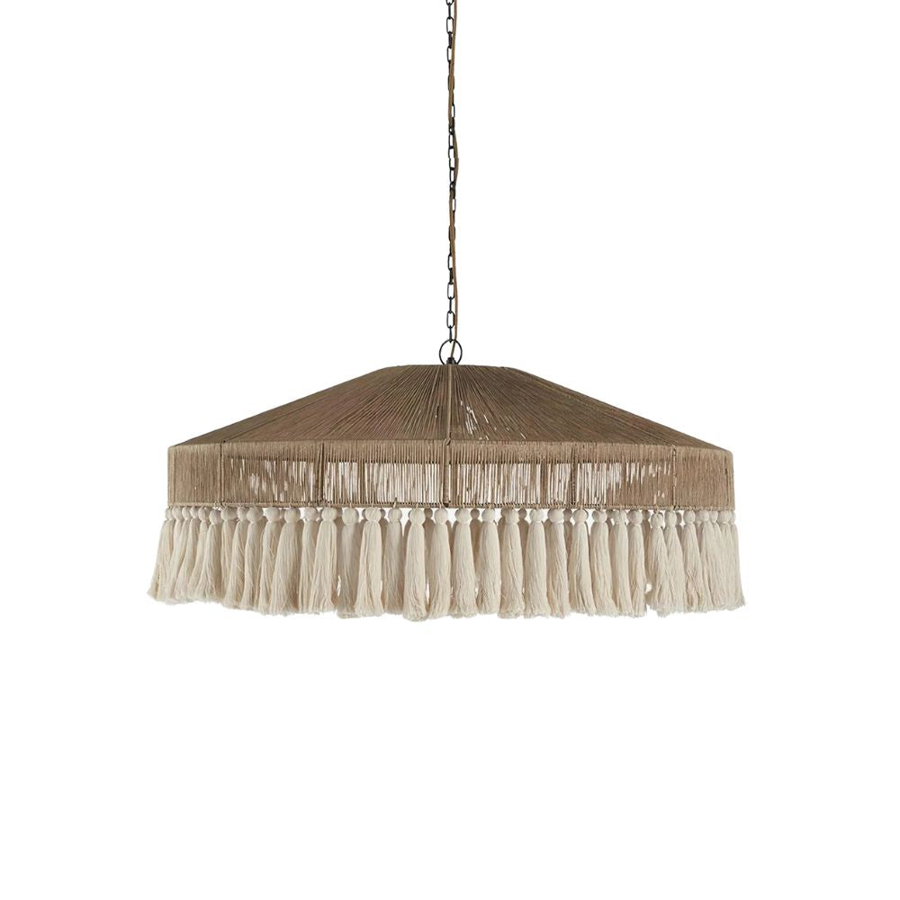 Boho Fringe Pendant Light - Round Cotton Chandelier for Living Room