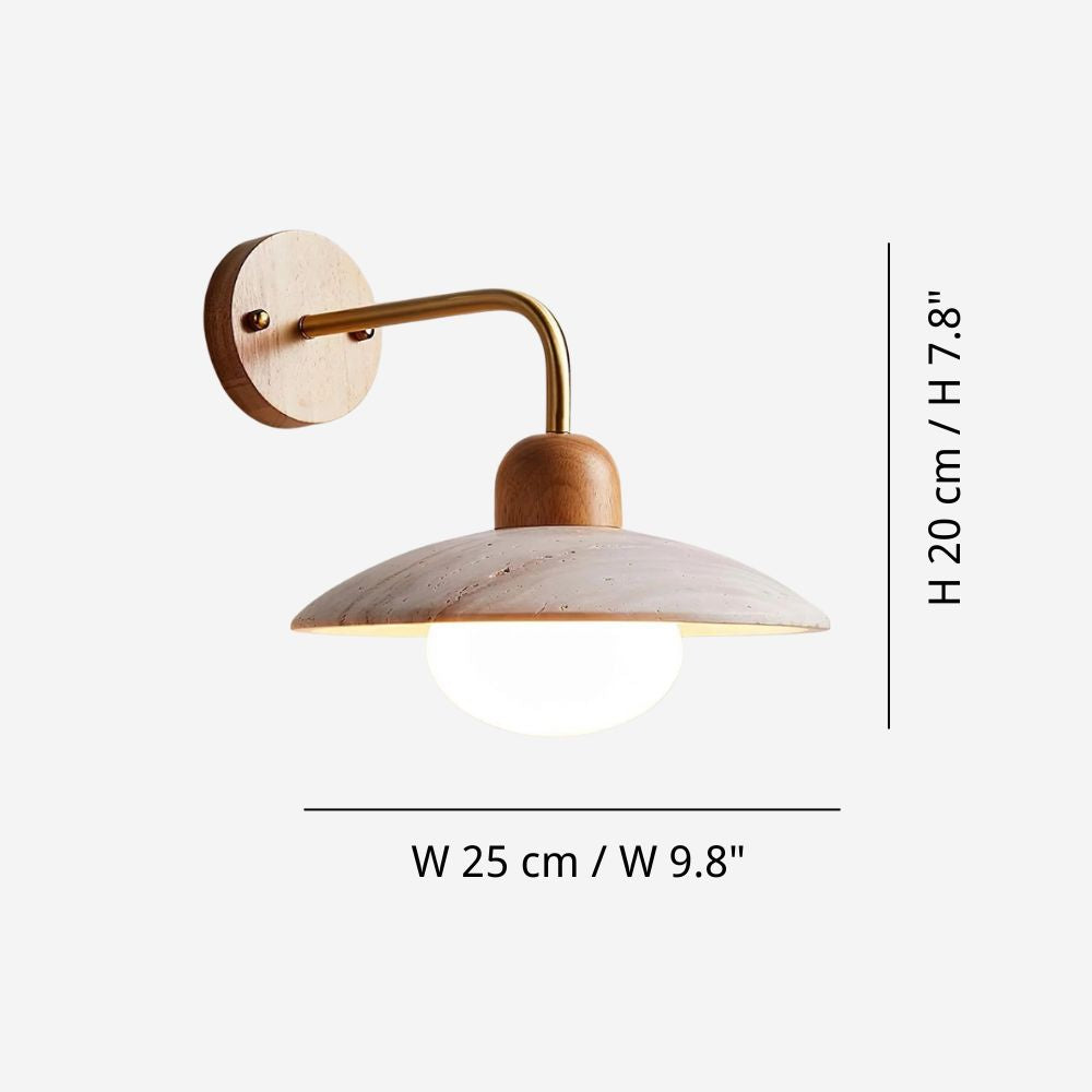 Natural Travertine Wall Sconce - Brushed Brass Metal Base for Bedsides