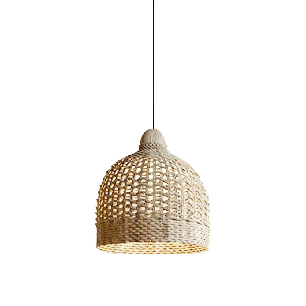 Japanese Bamboo Basket Pendant Light - Woven Rattan Dome for Bedroom