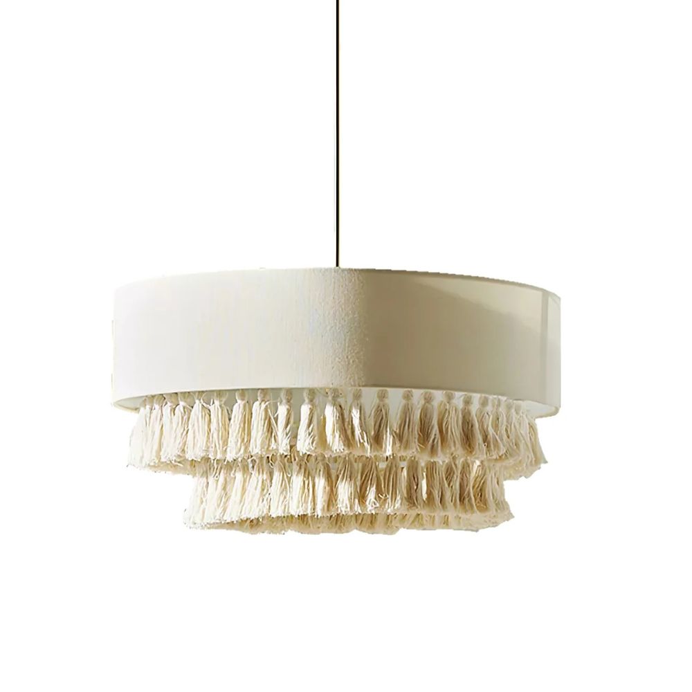 Tiered Tassel Chandelier - White Fabric Chandelier for Modern Home