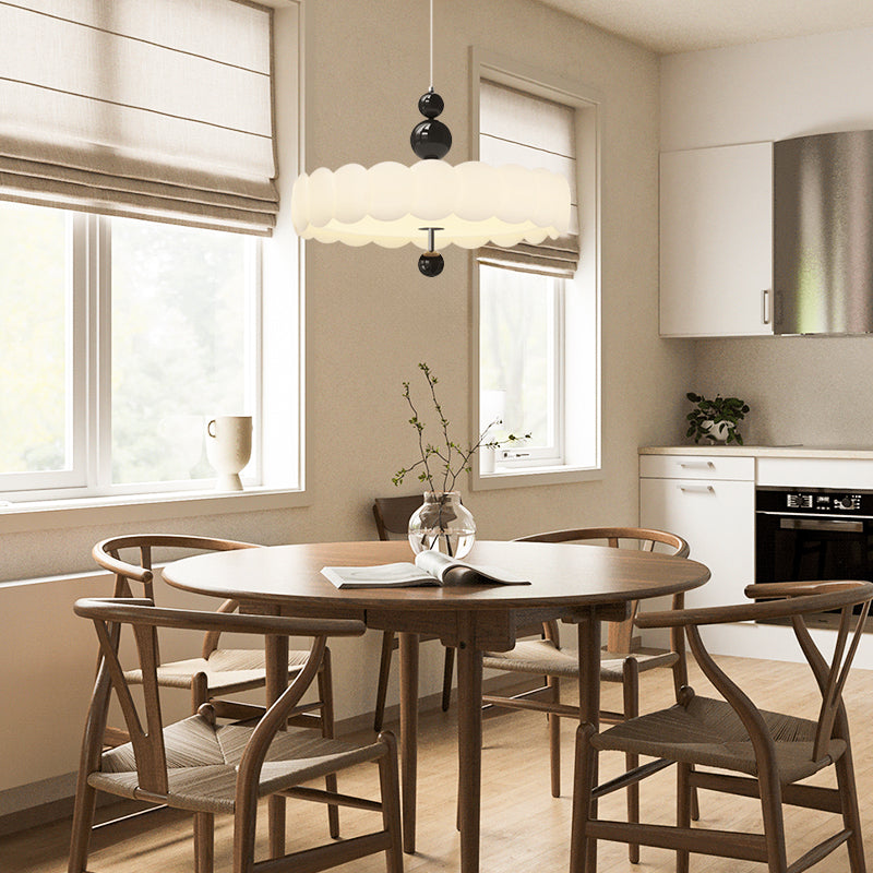 Round Clouds Shape Pendant Light With Cozy Euphoric Walnut Floriated For Dining Room