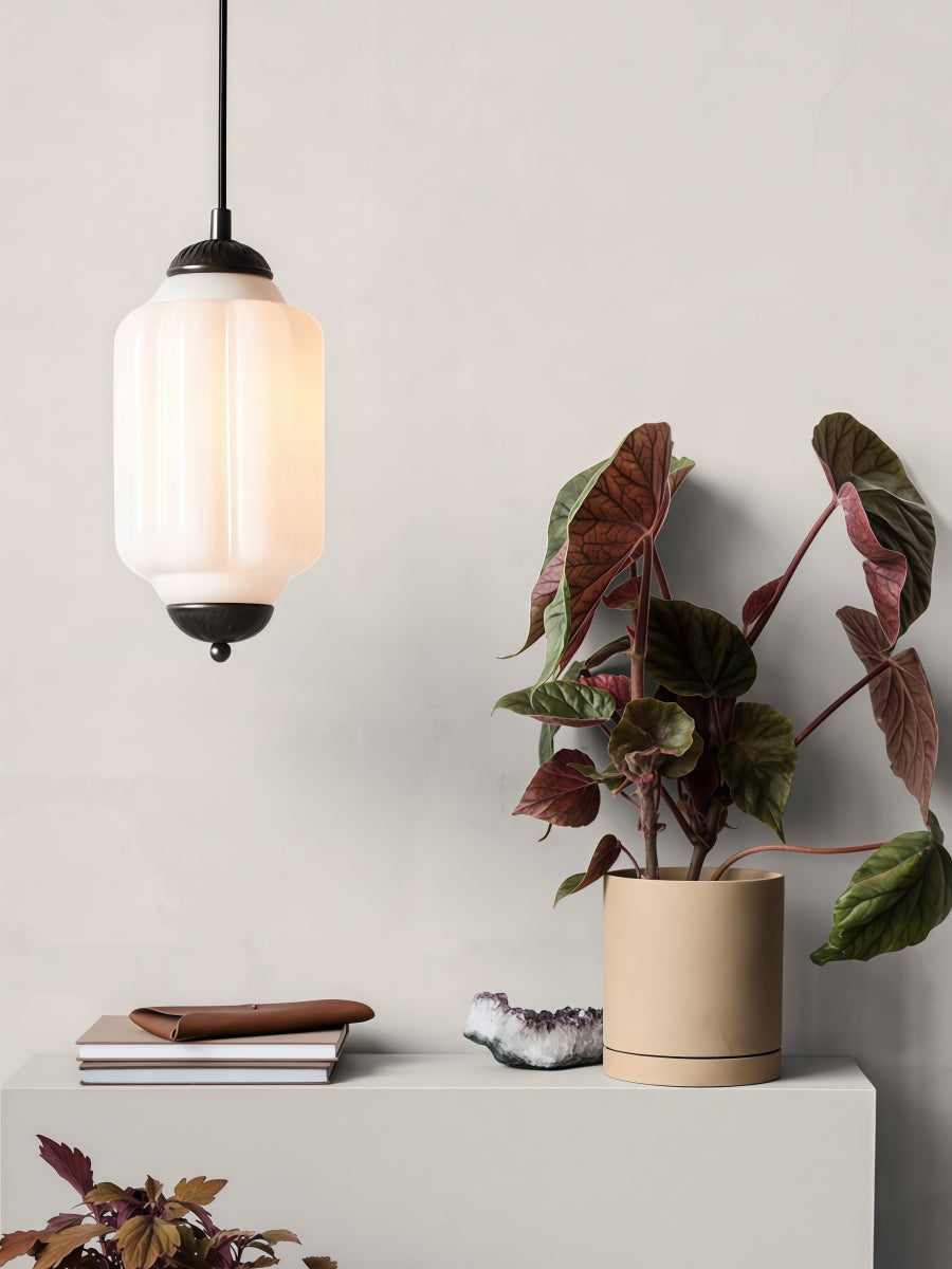 Antique Style Glass Pendant Light Fixture with Brass Details