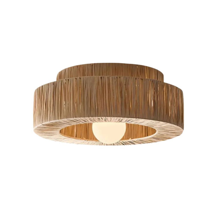 Boho Straw Ceiling Light - Round Raffia Ceiling Light for Bedroom