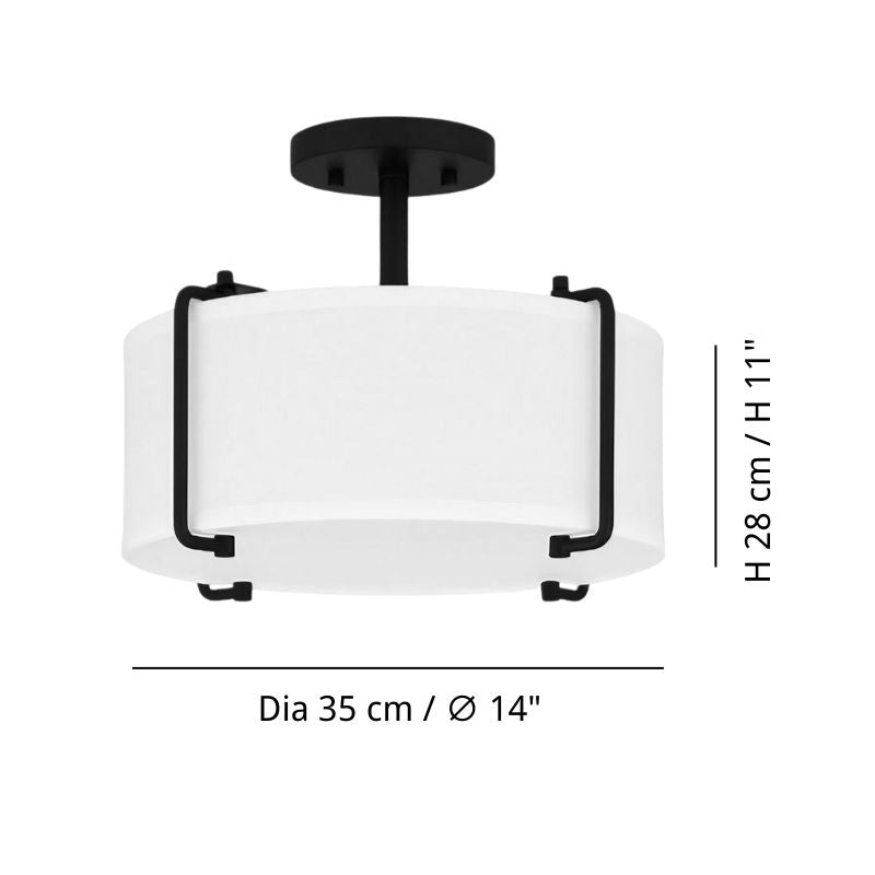 Drum Shade Semi Flush Mount - Textured Fabric Ceiling Lamp