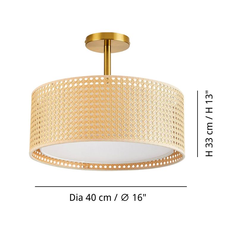 Plafonnier en rotin - Motif tambour en rotin tissé à la main