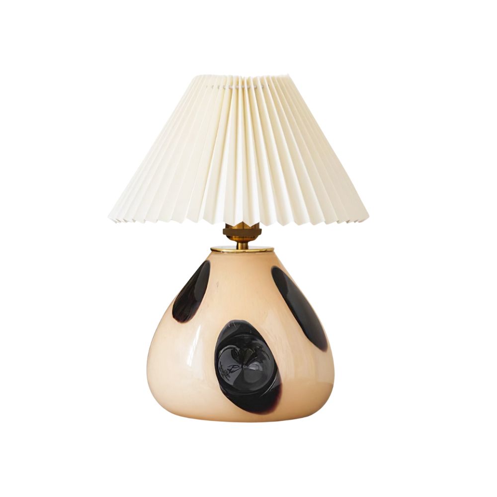 Fabric Pleated Table Lamp - Simple Milk Glass Dot Lamp for Bedroom