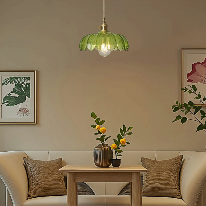 Glass Petal Pendant Lamp – Rustic Style Flower Design Light