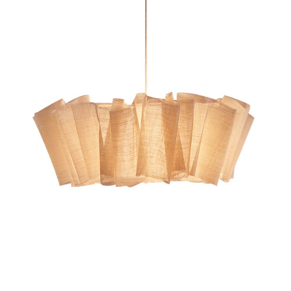 Pleated Linen Pendant Light - Natural Fabric Shade for Dining Room