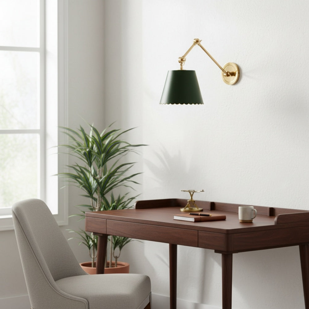 Foldray Leather Scalloped Sconce - Vintage Brass Light for Bedroom