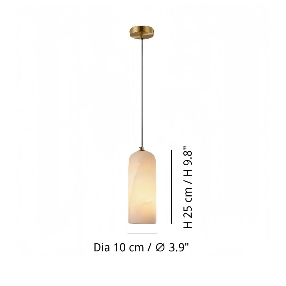 Mid Century Brass Pendant Light - Cylindrical Alabaster Bedside Lamp