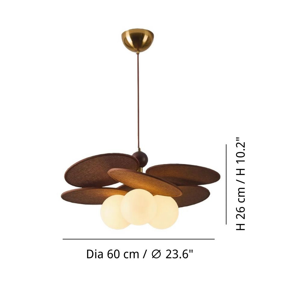 Leaf Shape Raffia Pendant Light - 3 Glass Ball Pendant for Dining Areas