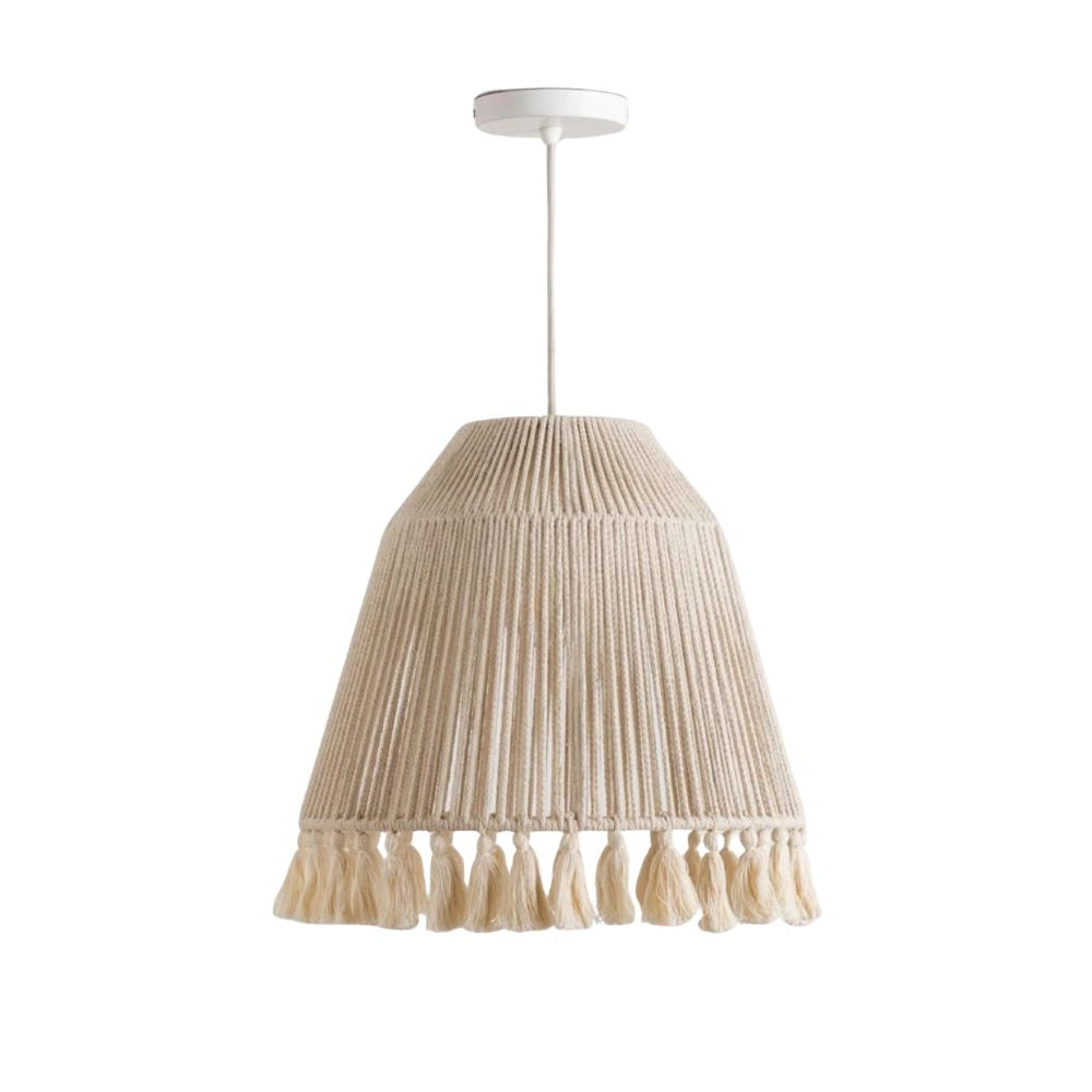 Rope Tassel Pendant Light - Natural Fiber Lantern Fixture for Bedroom