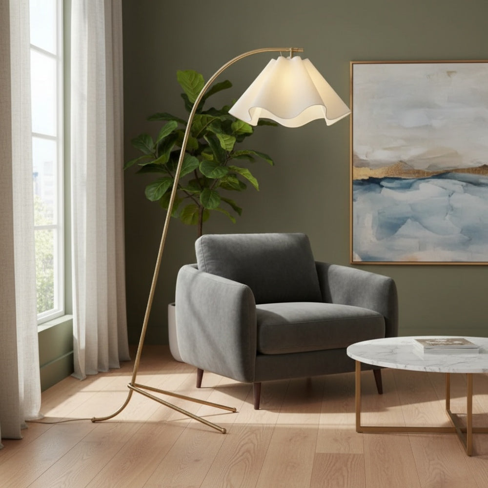 Oslan Arched Base Floor Lamp - Scalloped Shade Modern Lamp for Bedroom