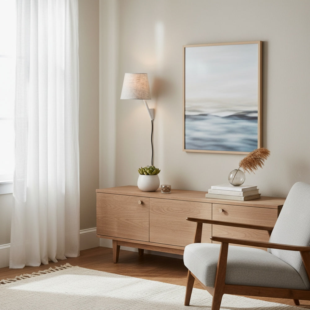 Novira Natural Cotton Sconce - Plug-In Adjustable Lamp for Bedroom